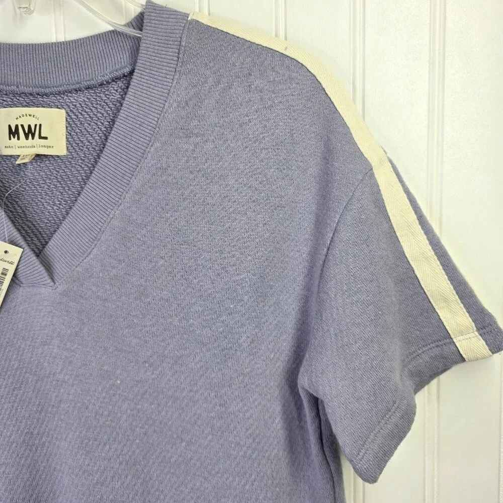 Madewell Top Womens XXS Purple Waffle Sweatshirt Short Sleeve Relaxed Fit Active - Picture 4 of 8
